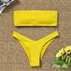 Frauen Bikini Set für Frauen 2024 solide hohe Taille trägerloser sexy Badeanzug gepolstert Badeanzug Monokin