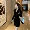 Robes décontractées robe à manches longues noire Femme Pullover Slim serré jupe de hanche sexy couleur simple simple coréanfashion sweet gothique