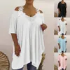 Plus size dames kant vneck tuniek tops zomer koude schouder casual shirt oversized dames mode kleding kleding 2023 240419