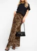 Röcke Leopard Print Maxirock A-Line Damens Sommer Satin Long taillierter elegantes Vintage Slim Office Seide 2024