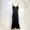 2024 Summer New SP Classic Black Hollow Ruffle Collar Slim Fit Fishtail Knit Dress