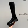 Stivali in pelle in pelle nere piattaforma femminile ginocchio designer di marchi ad alto marchio femmina tacchi tacchi rotali di tendenza casual lunghi