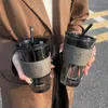 350 ml450ml tasse de paille de café en verre créatif avec couvercle Bouteille d'eau HeatreSistant Berce Drinkware Couple Mug 240422