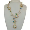 Yygem Blue Murano Glass Freshwater Culturete Cultured White Keshi Pearl Gold Counting Collese 21 240428