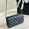 Lady Real Leather Double Pearl Balls quiltade WOC -väskor kalvskinn Classic Mini Flap Diamond Lattice Turn Lock Card Holder Purse Justerbar band Crossbody Wallet 20cm