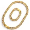 Brincos Colar Hip Hop Men colares de cor de ouro amp Braclete Combo Sett Out Cingan Jewerly Crystal Miami Chain For2217012