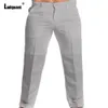Ladiguard Mens Stand Pocket Pocket Casual Linnen Suit broek Elegante straat broek Plus Size 3xl Fashion Sweatpants 240422