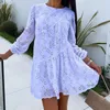 Abiti casual primaverili Bellissima manica lunga Mini abito Donne eleganti 2024 Solid O-Neck Party Female Sexy Hollow Out Lace