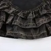 Skirts Deeptown Vintage Denim Skirt Ruffle Harajuku Sexy Gothic Y2k Punk Mini Slim Up Retro Fashion Streetwear Casual Jean