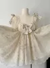 Robes décontractées Design Sweet Beige en une pièce de robes en une seule pièce Collier Square Bow Robe Florale Robe Baggy Fairy Korean Cozy Preppy Style