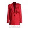 Women's Suits SuperAen Temperance Commuter Loose Casual Suit Spring 2024 Design Stereo Rose Patch Blazer