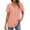 Camisetas femininas Moda casual conforto solto cor sólida coloração curta colher camiseta de pescoço