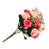 Dekorative Blumen 13 Köpfe 30 cm künstliche Rosenbouquet Seiden weiß rosa Pfingstrote Braut Blume Home Hochzeitsdekor fälschlich