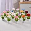 Decorative Flowers 1PC Fashion Home Decor Crochet Flower Rose Potted Bonsai Desktop Ornament Hand Knitting