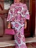 Werkjurken Vonda Women Elegant Gedrukte sets 2024 Jurk Suits Sexy Stand Up Collar Flare Sleeve Floral Top Rok 2 PCS Matching