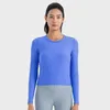 Actieve shirts Luulogo-vrouwen geribbeld Sports Long Sleeve T-shirt Alles wat het elastische shirt nodig heeft Braden snel drogende loopfitness