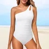 Roupa de banho feminina One ombro de maiô Swimsued Hollow 1 cor sólida Bathers Sexy Bikinis Beach Bikinis