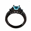 Bröllopsringar Crystal Natural Stone Black Gold Color Blue Copper for Women Finger Jewelry