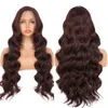 Marrón marrón rojizo 13x4 pelucas frontales de encaje sintético para mujeres Cobre encaje rojo peluca frontal prejuguito con fibra de cabello para bebés 240423