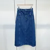 Jupes Femmes A-line Cotton Denim Jirt printemps été 2024 Double Pockets épisser simple femelle haute taille midi Jupe