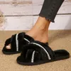 Casual Shoes 2024women's Plush Slippers varma fluffiga bekväma faux päls kors inomhus golv platt mjuk