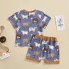 Ensembles de vêtements Focusnorm 0-3y Toddler Baby Boys Boys Western Farm Vêtements 2pcs Cartoon Animal Imprimé à manches courtes T-shirt Short élastique