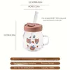 Wijnglazen 1 pc 500 ml cartoonbeerglasbeker met deksel en stro hoog borosilicaat Watermokgreep Iced Coffee Cups Drinking