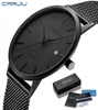 Crrju moda męskie zegarki Ultra cienki kwarc mężczyzn Casual Slim Mesh Steel Waterproof Sport Black Relogio Masculino 2201135030630