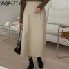 Jupes wakuta pu long taille haute fin slim divisé femme jupe automne hiver élégant bureau coréen classique solide faldas ajustadas