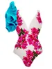 Kvinnors badkläder bougainvillea tryck 1-stycke baddräkt och täck upp strandutgång klänning stil baddräkt sexig monokini 240423