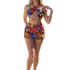 Swimwear femminile 2024 Summer 3 pezzi Stampa per spiaggia Bikini Set di bikini Halter Bandage Bra Bra Moture Stampa gonne magre