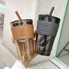 350 ml450 ml kreativer Glas Kaffee Strohhalm mit Deckelheigermaterial Wasserflasche Bier Tee Getränkepaar Becher 240422