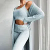 Kvinnors tvådelar byxor 3st/set Women Cardigan Camisole Set Scoop Neck Crop Top långärmad öppen frontrock för daglig slitage