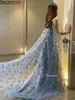 Sukienki imprezowe jasnoniebieskie kryształowe wstążki z frezowania Dubai Prom A-line z Cape 3D Flowers Arabskie suknie