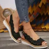 Sapatos de vestido sandálias de cunha preta para mulheres 2024 Verão Aberto do dedo do pé raso de praia feminina oca feminina feminina