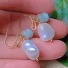 Boucles d'oreilles en peluche naturelle Jade Gemstone blanche Eau douce et perle de perle Bohemian argent perlé nuptiale coutume minimaliste enfants