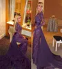 Sirène robes de soirée musulmanes à manches longues cristaux en dentelle islamique Dubaï arabe arabe violet long élégant robe de bal de promotion 7400141