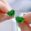 Stud Küpe Springlady 925 STRING Gümüş Kalp Kesme 10 12mm Lab Yeşil Safir Taş İnce Kulak Çıtçıtları Düğün Takı