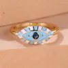 Anéis de casamento vintage amarelo azul esmalte único olho para mulheres antigas colorido de metal redonda de pedra de pedra de zircão de zircão de partida jóias cz