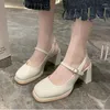 Dress Shoes French Retro Mary Jane Women 2024 Spring Elegant Square Toe A Word Strap Small Leather Temperament High Heels