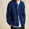 Herrenjacken Japanisch Einfacher Stil Blau gefärbte Strickjacke Kragen ohne Casual Coat Fashion