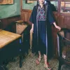 Robes décontractées khalee yose broderie florale robe midi vintage chic automne à manches longues femme coton lin v-col