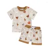 Ensembles de vêtements Focusnorm 0-3y Toddler Baby Boys Boys Western Farm Vêtements 2pcs Cartoon Animal Imprimé à manches courtes T-shirt Short élastique