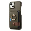 Design Multifunction Caso Casos iPhone Casos anel Kickstand Pure Color Card Inserir Lichee Pattern Leather Carteira Anti Drop Brown Para iPhone 15 Plus 14 13 12 11 Pro Max X