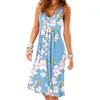 Casual Dresses Printed Women Dress Bohemian Midi For Summer Vacation U Neck Pleated A-line Knee Length Sundress Beach