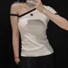 Kobiety T-shirt Fashion klasyczny modny luksusowy designerski tkaninę Summer Jennie Black White Dopasowanie pojedynczego ramienia Asymetryczne krótkie top z krótkim rękawem