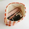 Organisateur cosmétique DJDF Plaid Orange Womens Sac cosmétique Petite toile Double Toine Portable Rangement à lèvres à lèvres Portable Coundeur Coin Purse Carte Solder Y240503