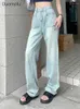 Jeans femminile duofu tasche azzurra tasca stradale femminile primavera vintage classico full lungh longile s-xl dritte women