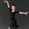 Stage Wear 2024 Latin Dance Spódnica Autentyczna Kryształowa Bawełna Kryształowa Cotton Black Tassel Black