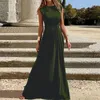 Casual klänningar Elegant O-hals Sleeveelss Solid Party Dress 2024 Women Fashion Hight midje draperad lång sommar Casaul Slim Fit Maxi